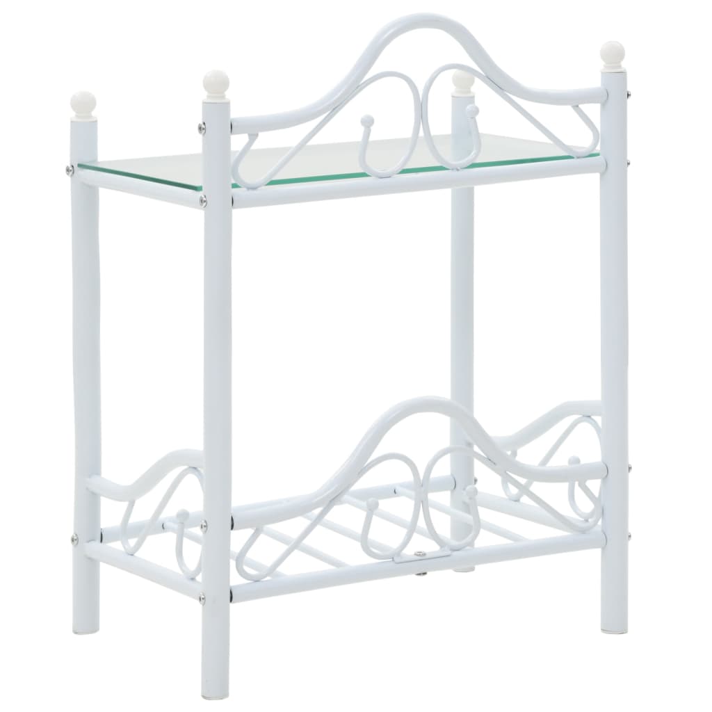 Comodini Set 2 pz Acciaio e Vetro Temperato 45x30,5x60cm Bianco